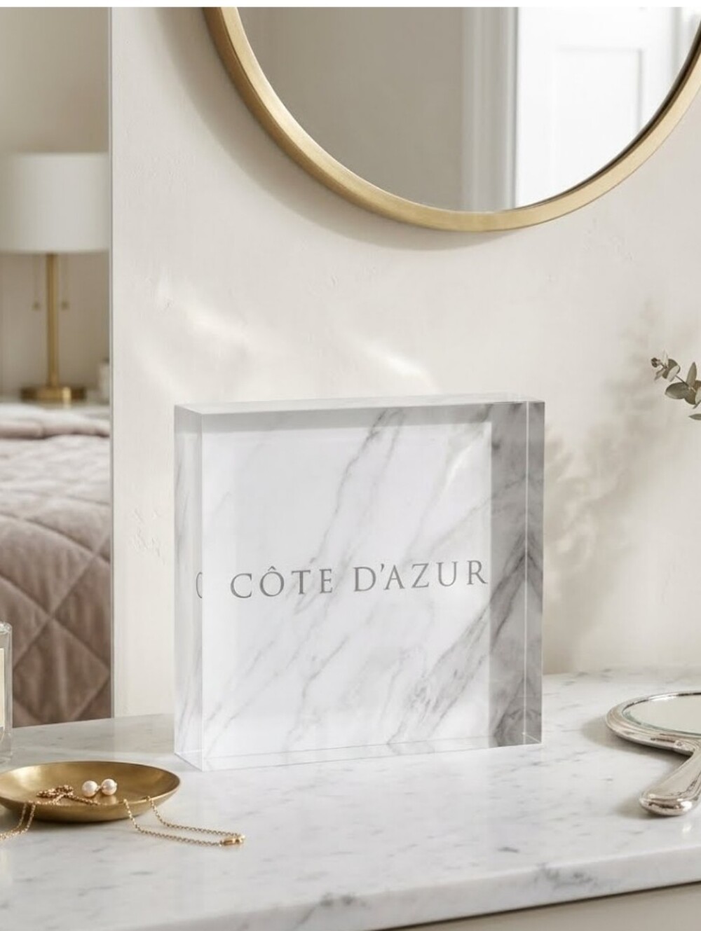 Côte D'Azur Marble Acrylic Block Décor - White & Gray